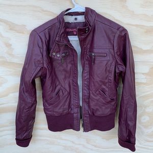maroon leather jacket
